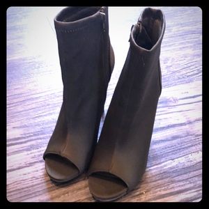 Army green open toe stiletto.